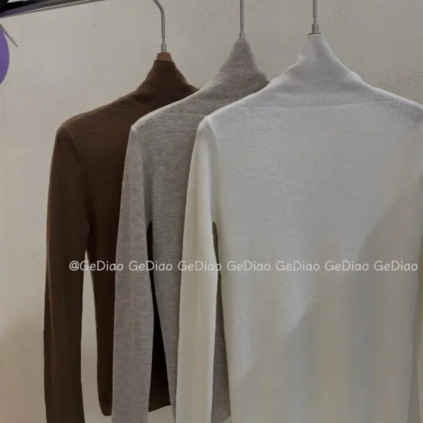 高领打底衫女秋冬薄款修身堆堆领针织衫贴身内搭软糯百搭毛衣上衣