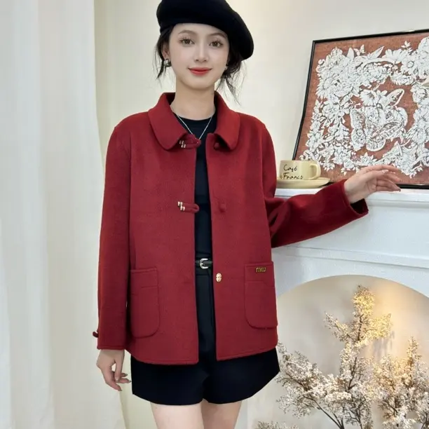 新款双面绒短款女大衣春秋时尚百搭气质显瘦减龄毛呢外套A52款