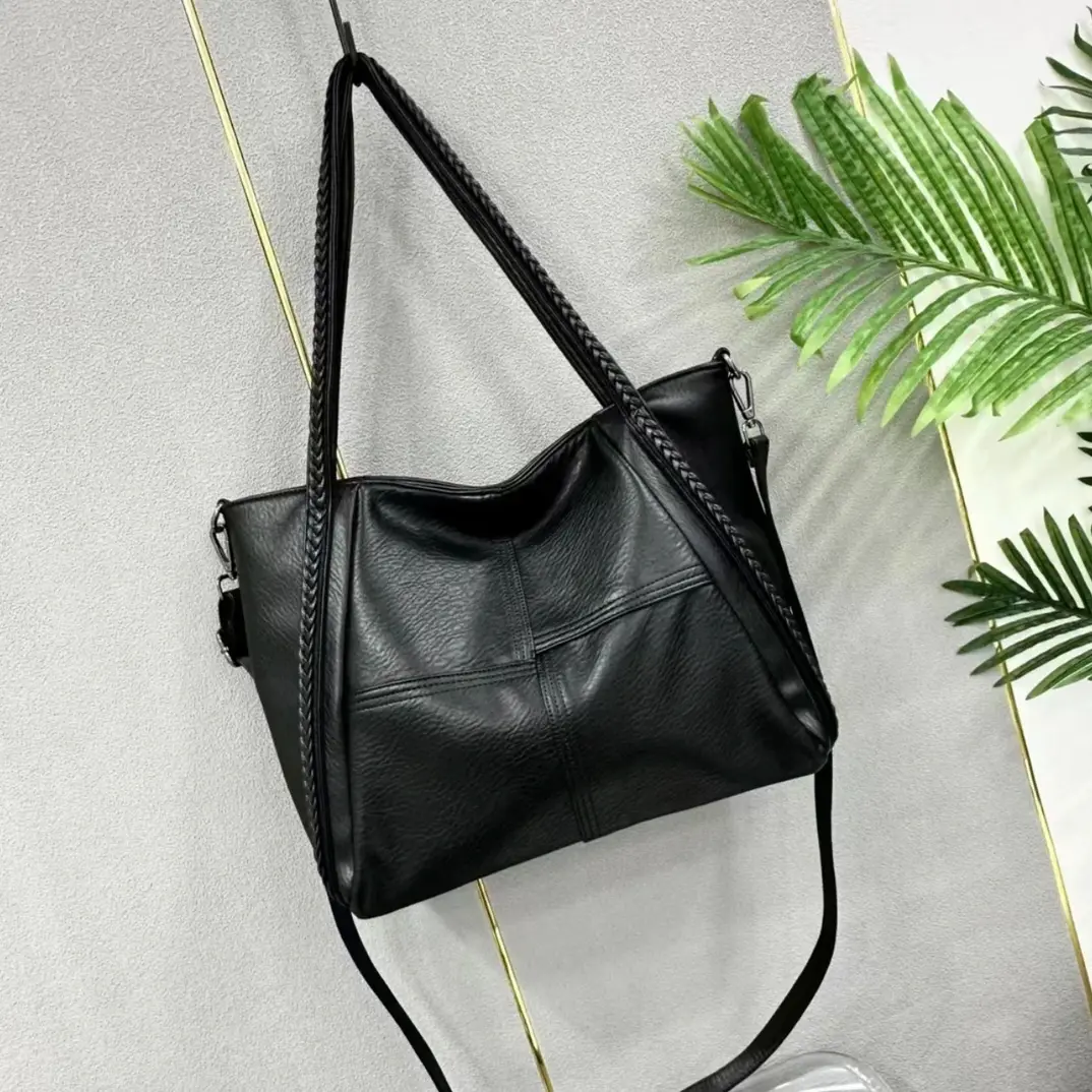 时尚百搭女士黑色简约托特包单肩斜挎手提包大容量腋下包 5114