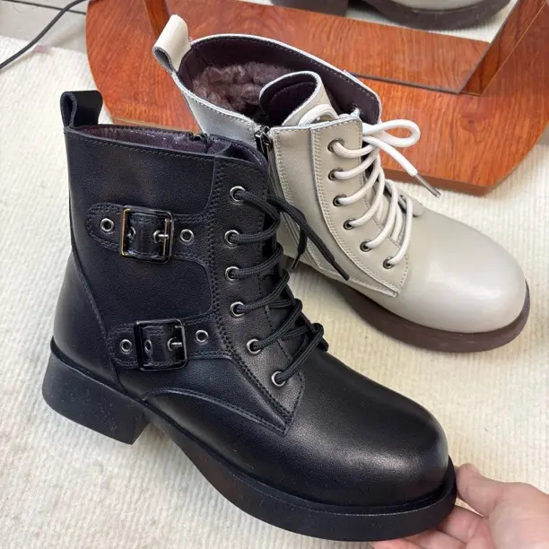 553133欧美女圆头胶粘马丁靴复古短靴子厚底秋季英伦风