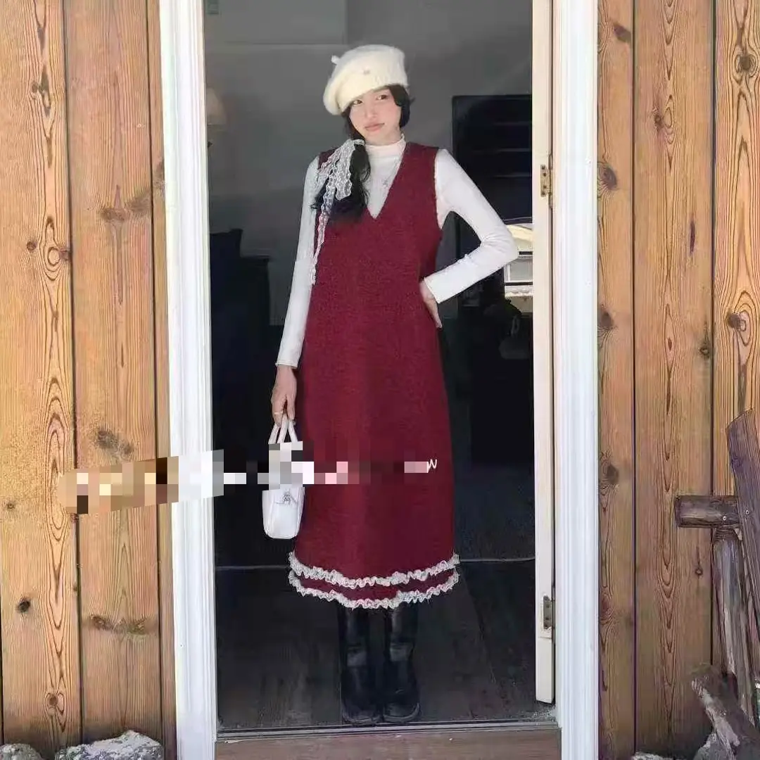 韩系减龄针织衫背带长裙秋冬显瘦通勤风穿搭