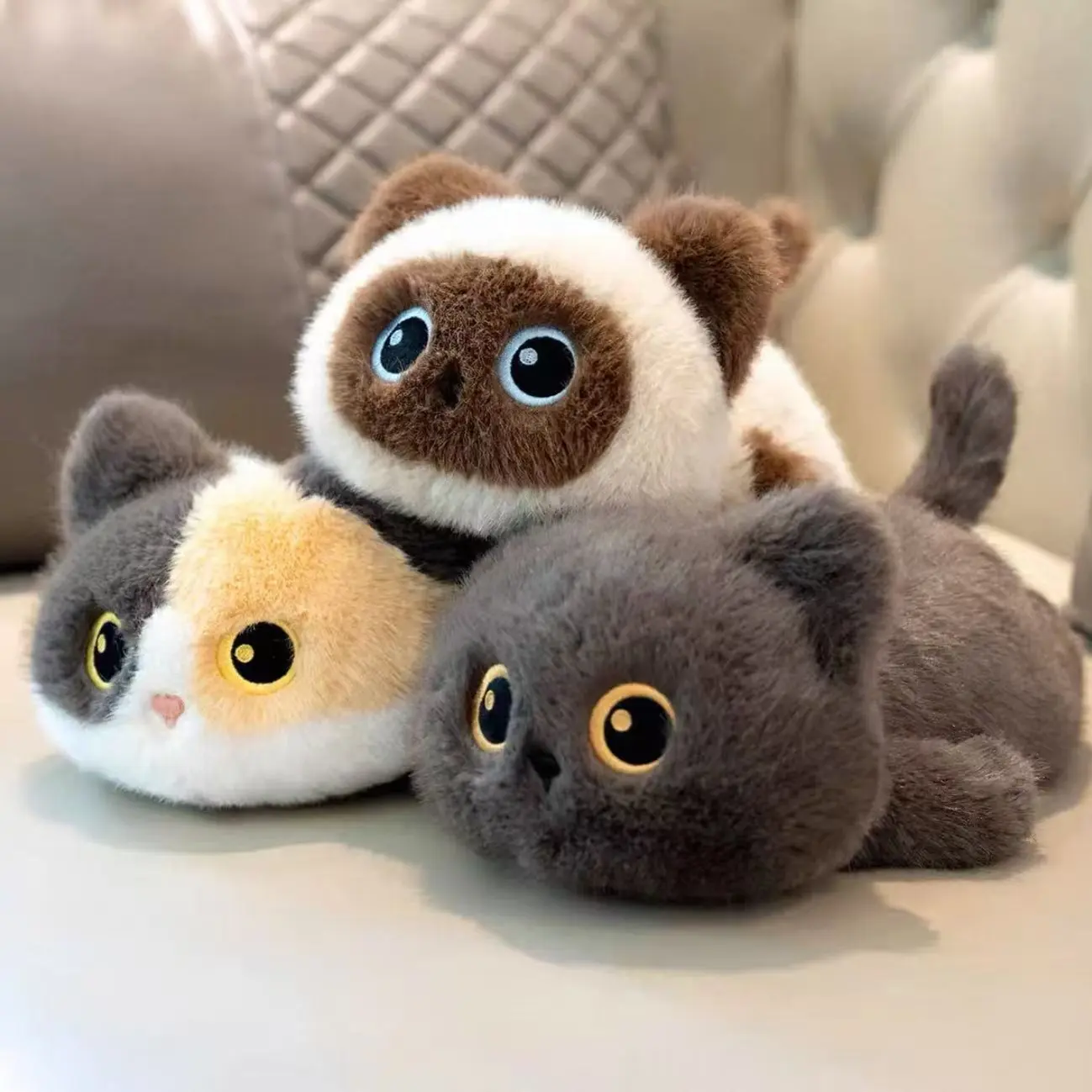 可爱趴姿三花猫小黑猫公仔毛绒玩具系女生礼物玩偶