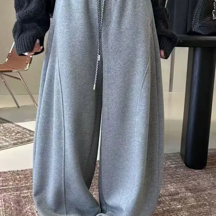 微弯刀加绒垂感糯米休闲裤两穿带抽绳82005