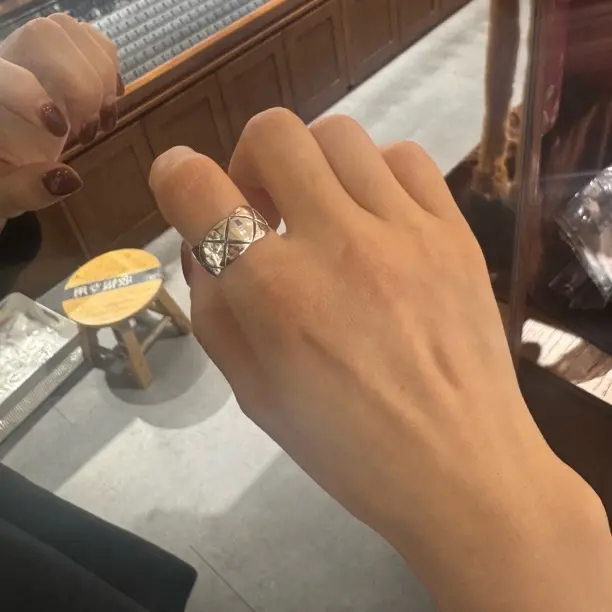 非金属布艺戒指 韩版复古网格交叉女时尚简约开口指环