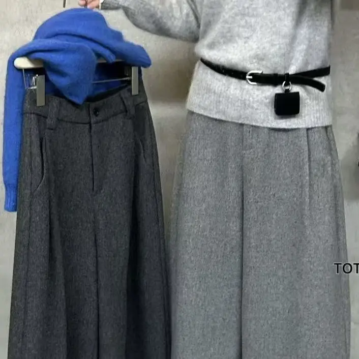 加绒加厚七分裤高腰显瘦直筒阔腿裤女秋冬宽松百搭保暖休闲裤