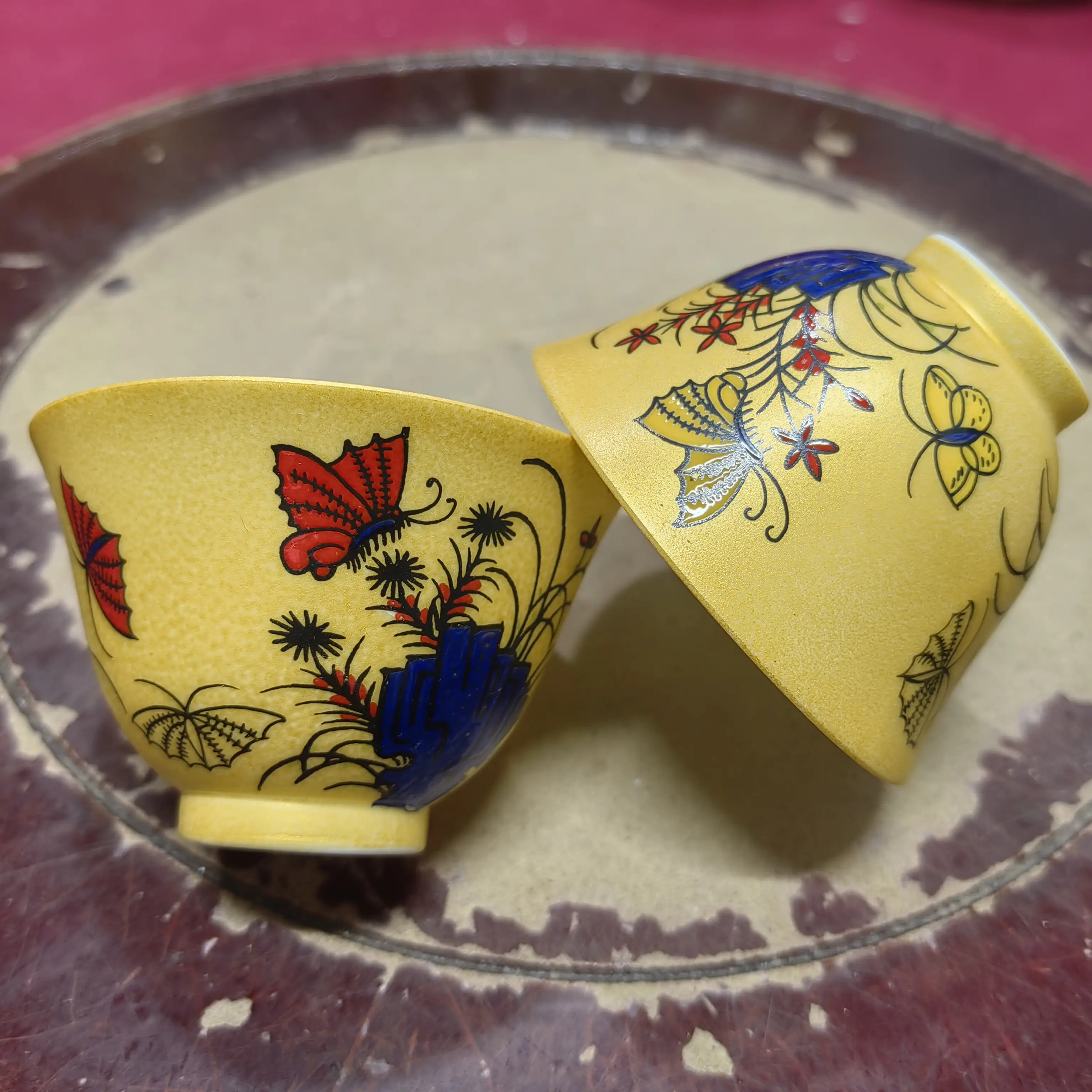 金釉三秋杯一对多字底