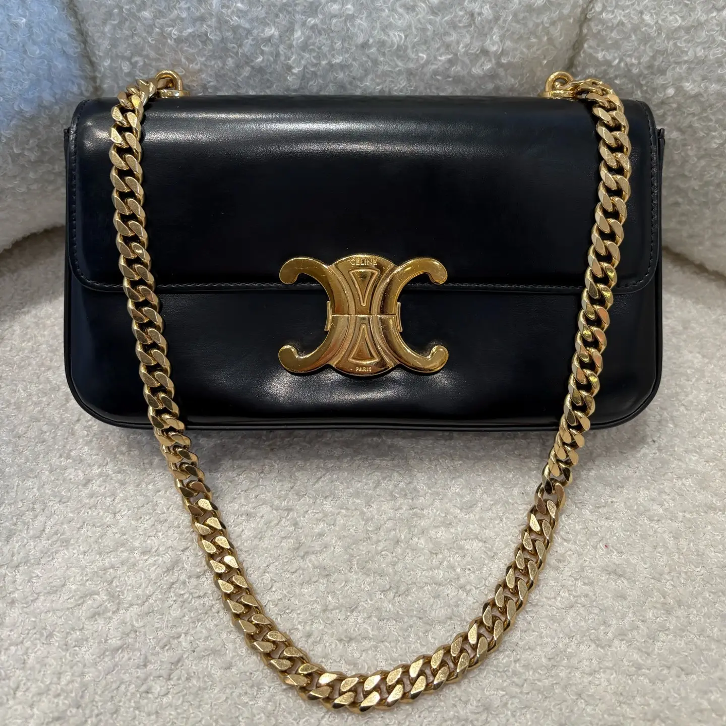 99新 Celine/思琳 N1202 Celine黑金链条腋下包经典凯旋门牛皮