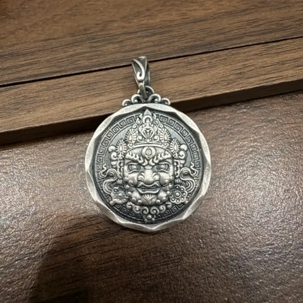 吊坠足银 足银纯银  黄财神实心复古双面做旧28g