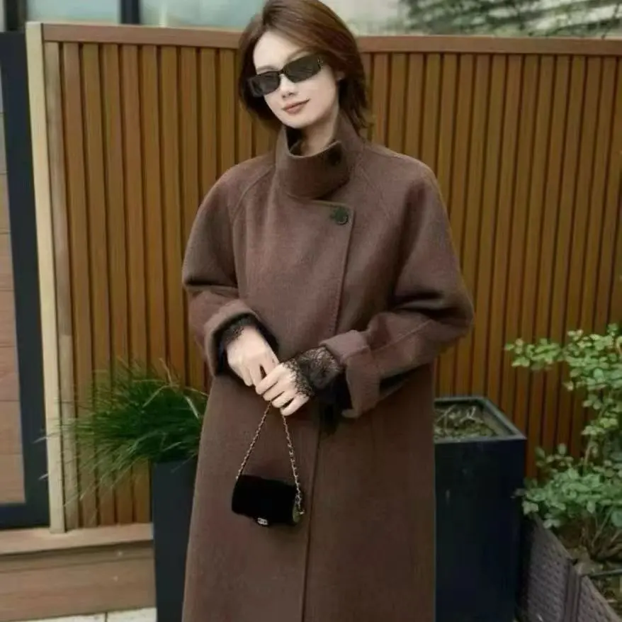 千金风立领中长款双面呢大衣时尚百搭气质显瘦女装外套