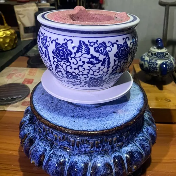 青花缠枝莲炭炉手绘陶瓷纯手工中式不退不换开箱验收