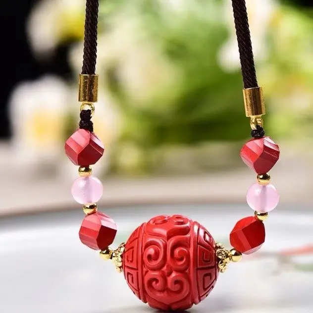 含辰砂工艺品天然辰砂原矿帝王砂福禄寿女士锁骨链吊坠