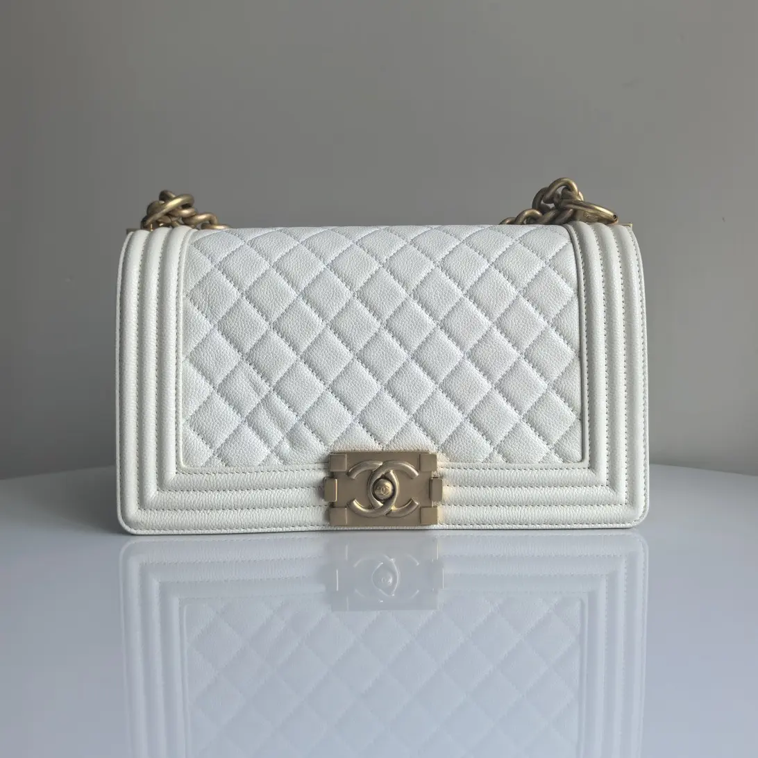 99新 Chanel/香奈儿 白金中号leboy荔枝牛单肩斜挎翻盖包芯片款