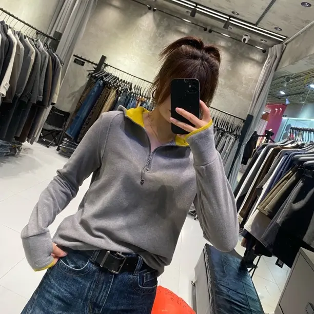 秋冬德绒半拉链连帽长袖卫衣女宽松百搭保暖上衣