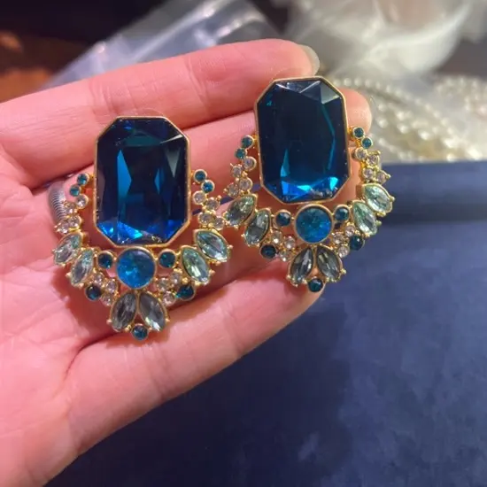 铜合金锆石耳饰 宝蓝铜合金复古耳钉