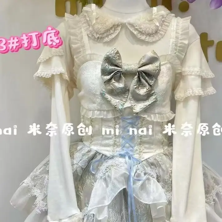 甜美可爱Lolita长袖衬衫蕾丝娃娃领姬袖内搭公主裙
