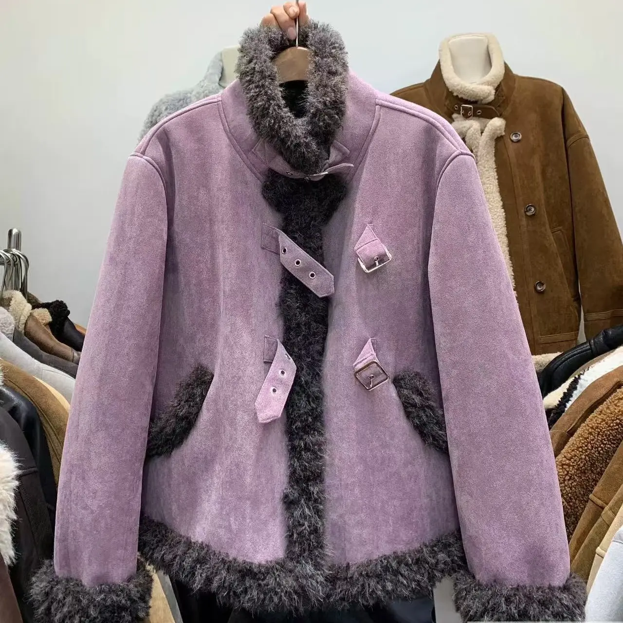 暖冬新款皮毛复合立领保暖减龄宽松外套