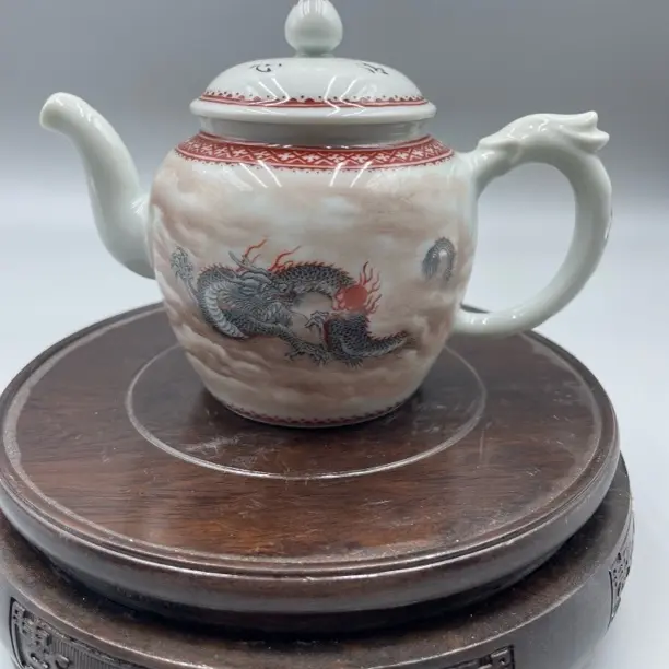 景德镇陶瓷毕渊明老师手绘十二生肖粉彩龙图案茶壶手工龙头把茶壶