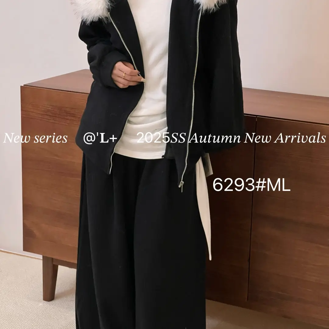 毛领连帽加绒卫衣阔腿裤时尚设计感冬季新款两件套