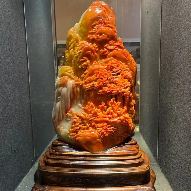 家居客厅玄关书房办公室乔迁收藏送礼装饰寿山石雕刻精美山水作品