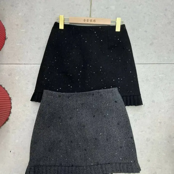 冬季百褶-新款2989高腰显瘦百搭亮闪毛呢A字短裙女半身裙