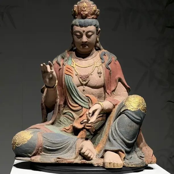 适合家居装饰楠木彩绘观音造像手工禅意