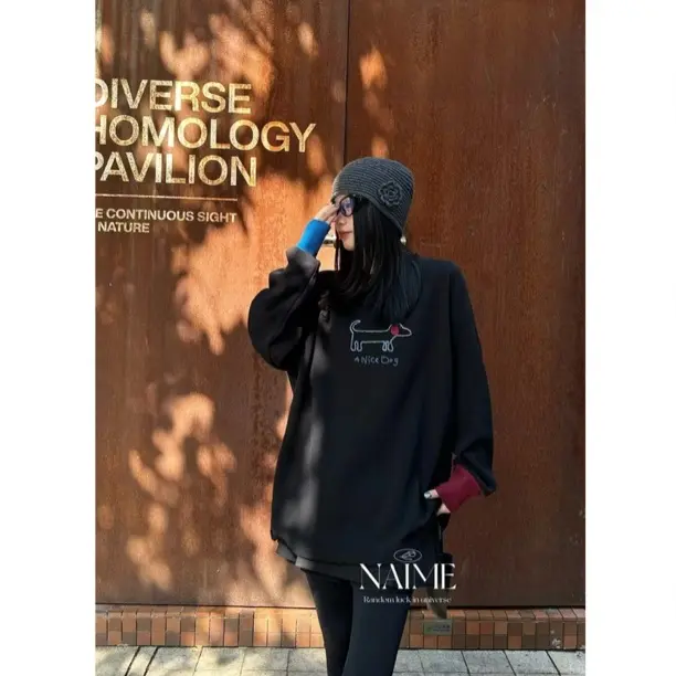 #1133刺绣小马撞色磨毛T恤