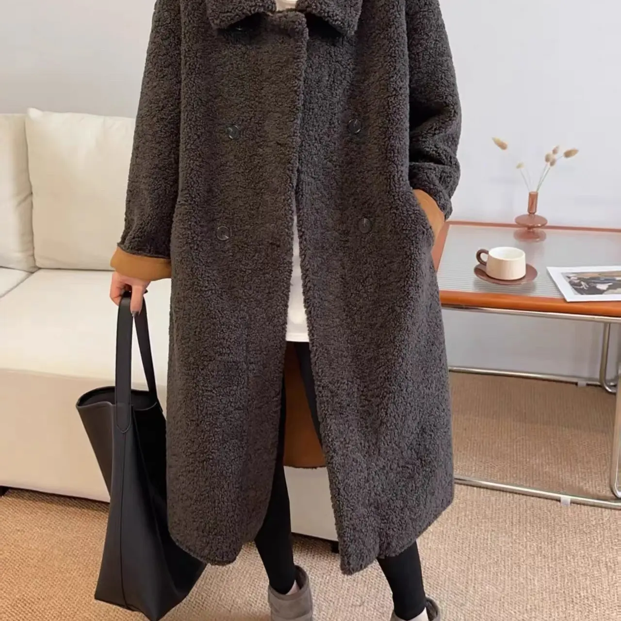 【YSLT官方店】长款翻领纯色毛毛保暖外套女