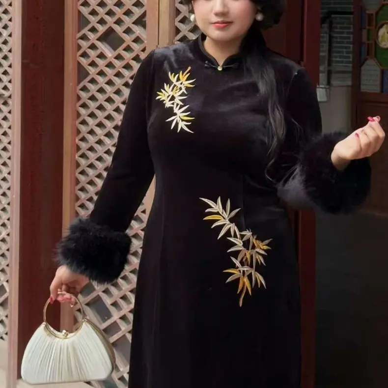 新中式国风改良旗袍2025冬季新款高端气质显瘦加绒大码旗袍