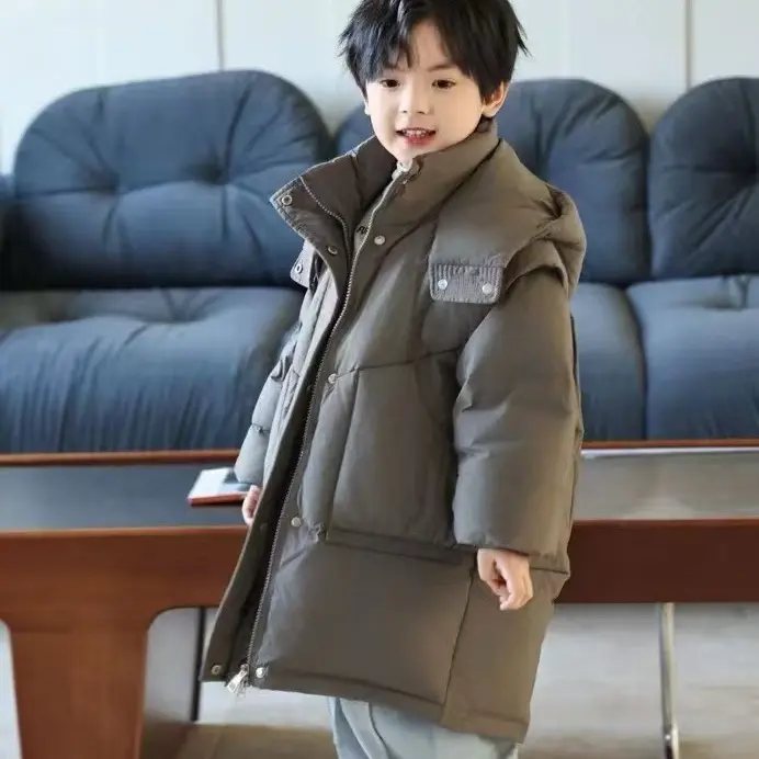 儿童韩系白鸭绒加厚冬季保暖中长款外套