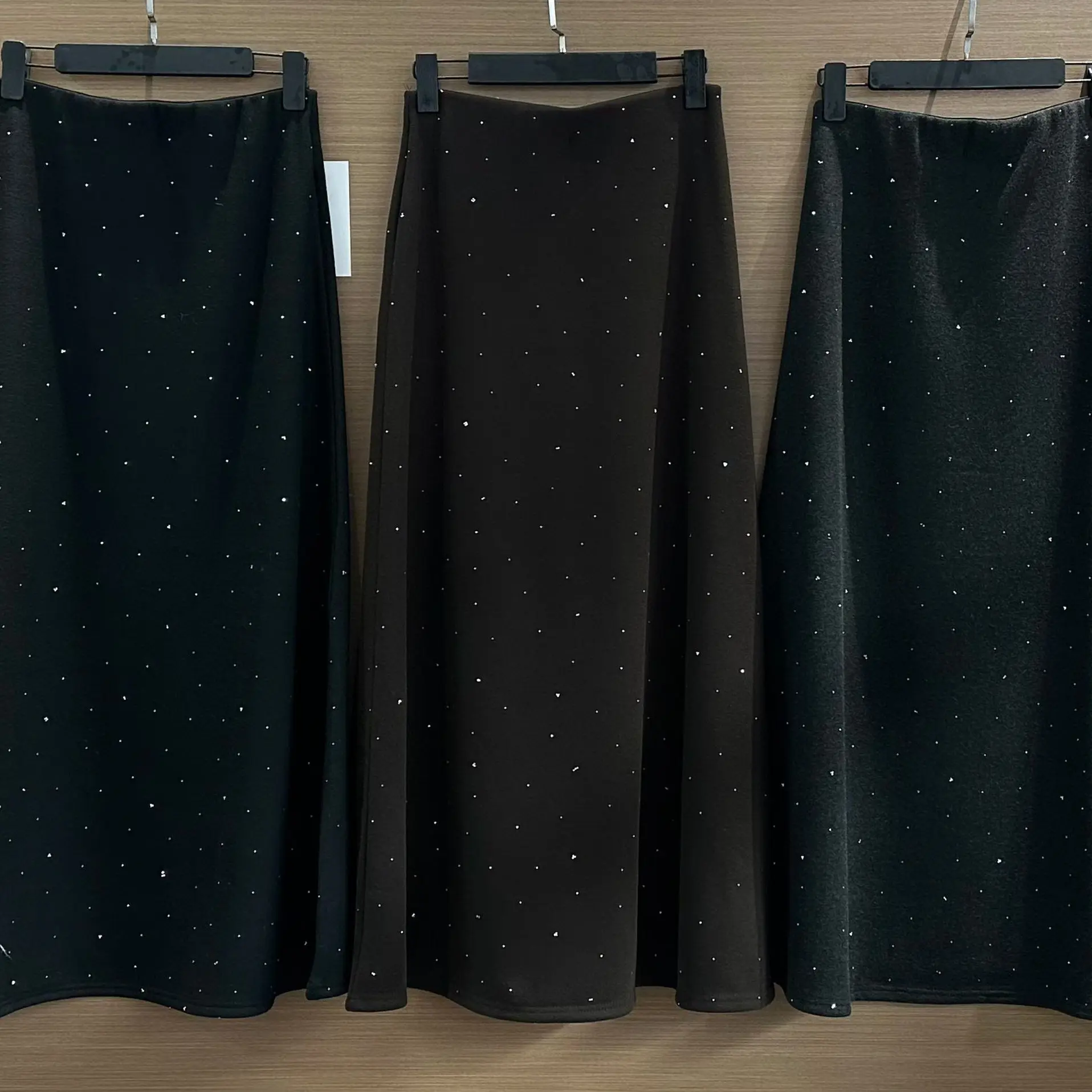 【mc】秋冬加绒烫钻松紧高腰显瘦遮肉百搭A字半身裙