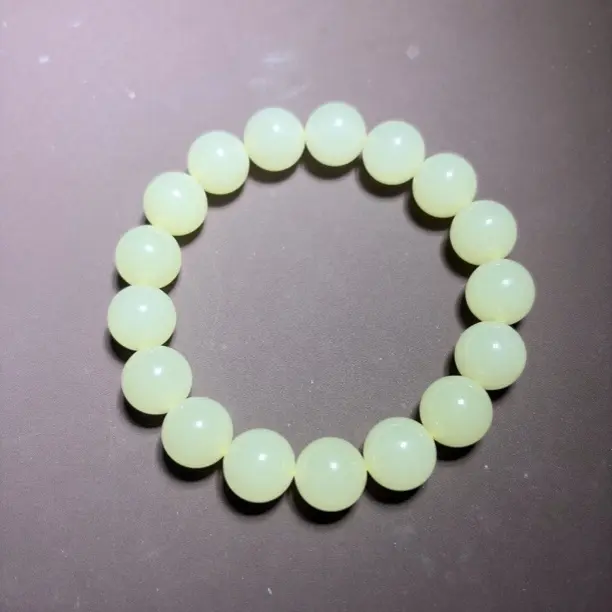 新疆和田玉若羌黄口卡12圆珠手串（拍一发一）轻奢玉手串