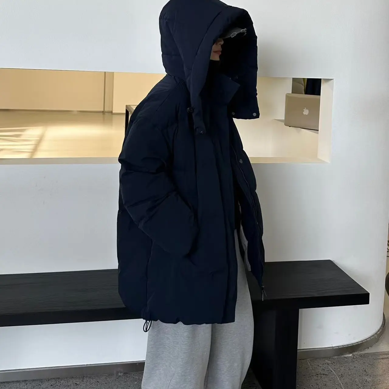 大码女款中长款连帽加厚宽松保暖韩版羽绒服