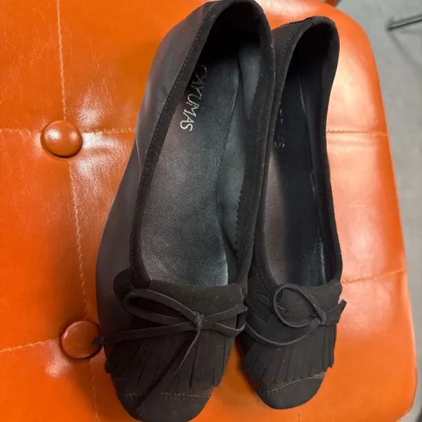 复古方头流苏蝴蝶结羊皮浅口单鞋女通勤百搭鞋