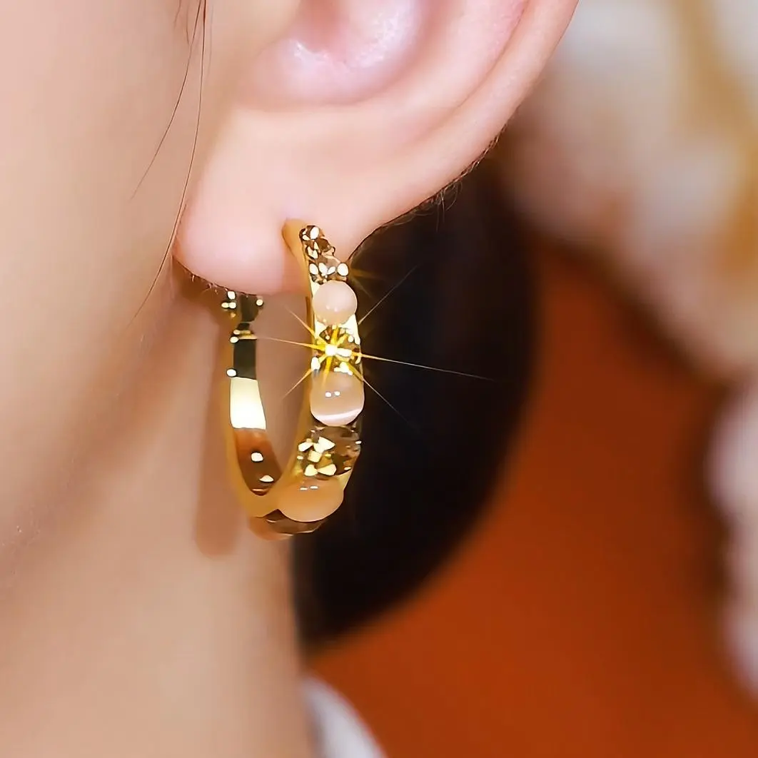 铜合金耳饰 高级感气质咖 色圈圈时尚百搭耳圈耳轻奢复古法式