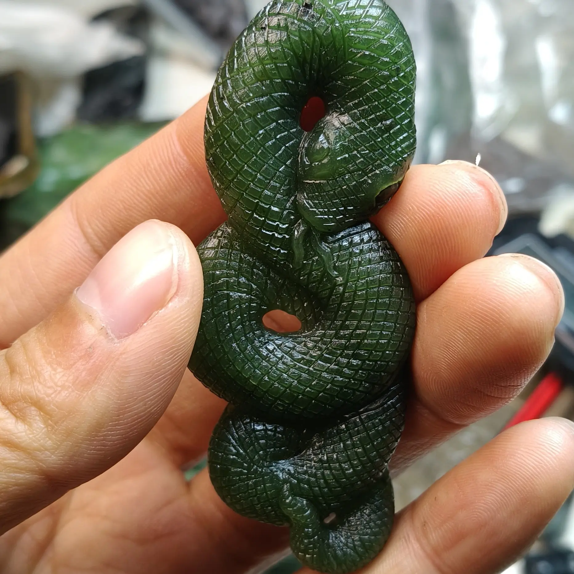 和田玉碧玉蛇吊坠 挂件长79.4宽31.9厚9.2重31.5克