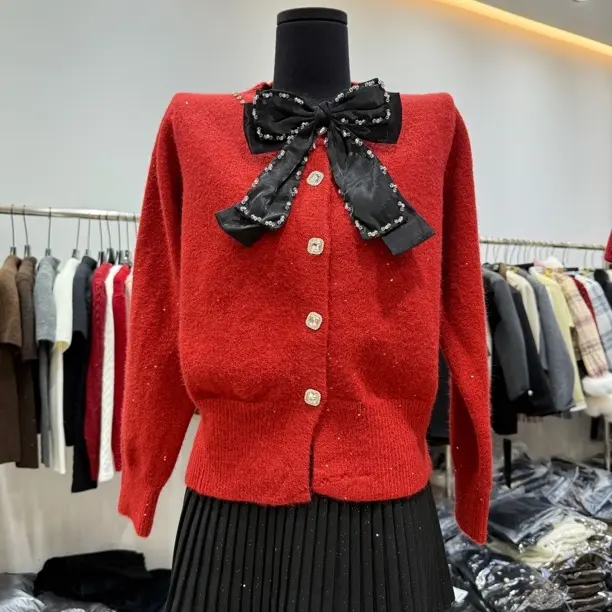 大小姐家一韩系小香风蝴蝶结开衫毛衣