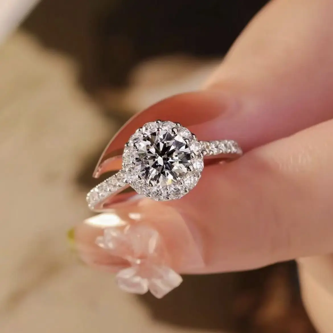 925银莫桑石戒指 925银莫桑石 【圆包】百搭女戒