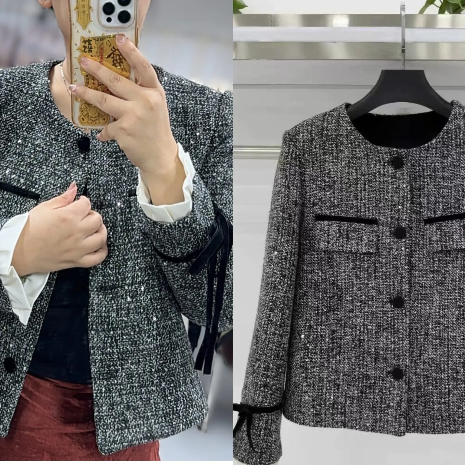 法式复古小香风外套女春秋通勤气质时尚短款亮片修身显瘦上衣