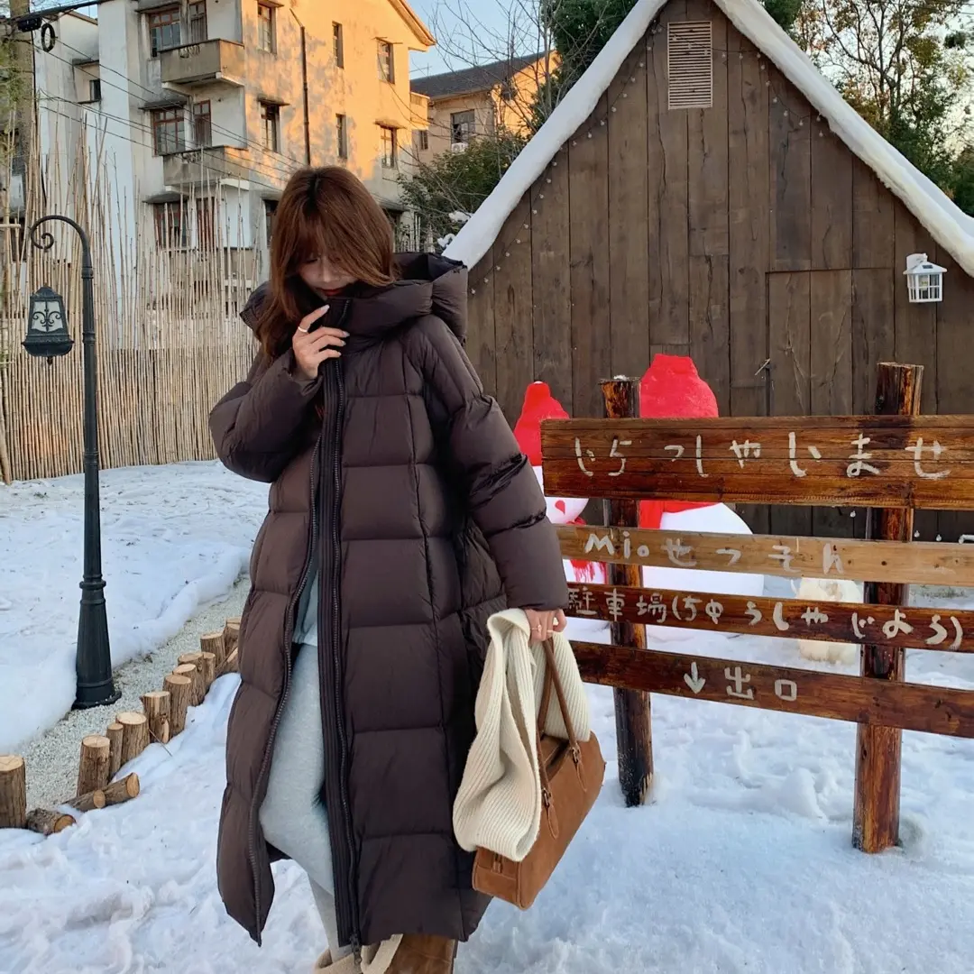 qgg女装冬季新品大被子双层帽90白鹅绒长款羽绒服259639