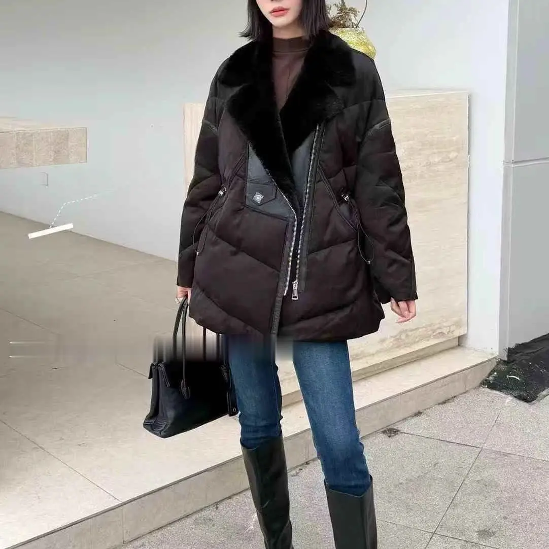 厚款拼接极简风长袖休闲风韩版秋冬休闲中长款流行晚宴场合女装