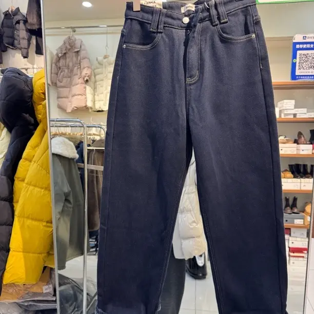 菲玥家加绒加厚高腰显瘦直筒牛仔裤百搭休闲6227