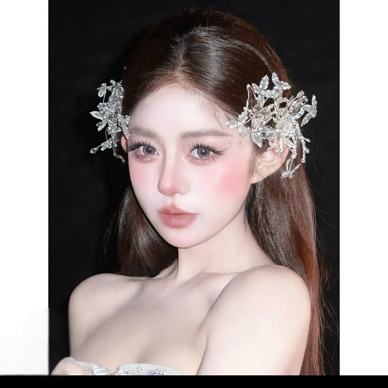 新款高级感仙美手作滴胶闪钻网纱花朵对夹新娘婚纱礼服造型发饰