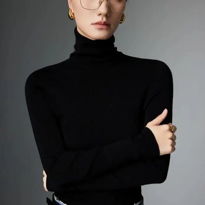 16针高领桑蚕丝羊毛高领气质针织衫女秋冬显瘦内搭打底毛衣高级感