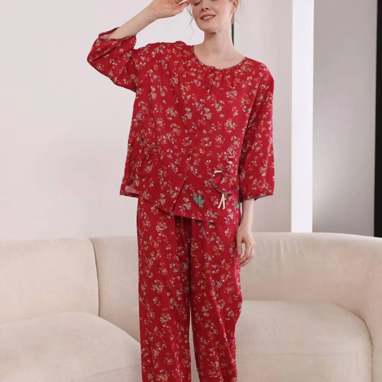 雅致内衣 | 女士新款七分袖九分裤舒适碎花家居服套装