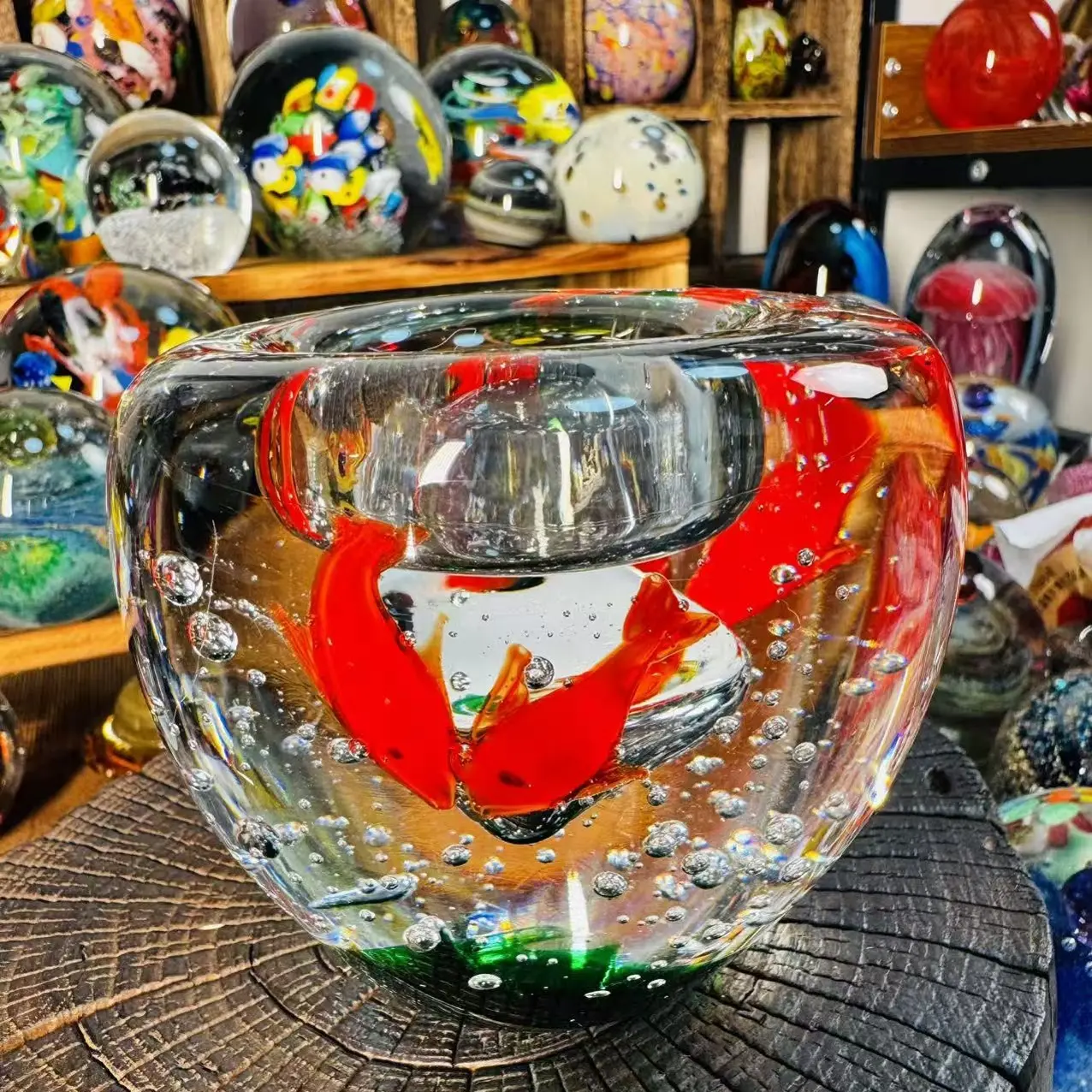 淄博博山琉璃手工艺品微瑕红鱼烛台摆件微瑕有鱼眼介意勿拍