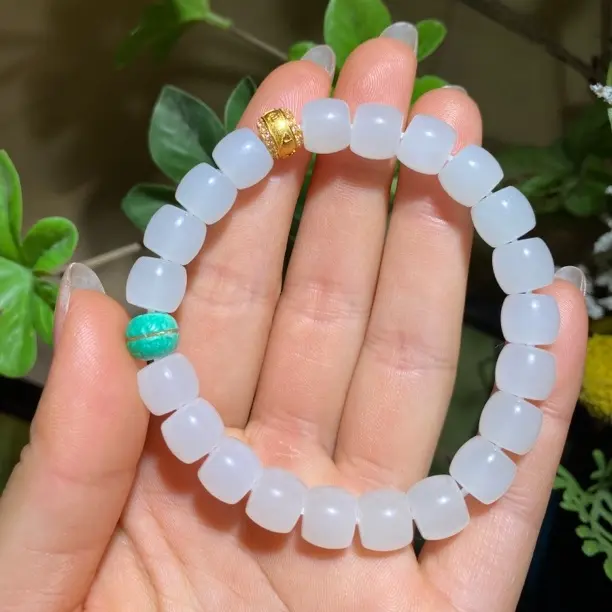 【橦芯珠宝】和田玉白玉手串设计款10mm