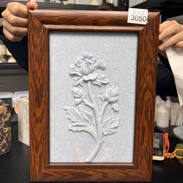 天然石材客厅装饰画法式复古玄关挂画高级感雕刻壁画