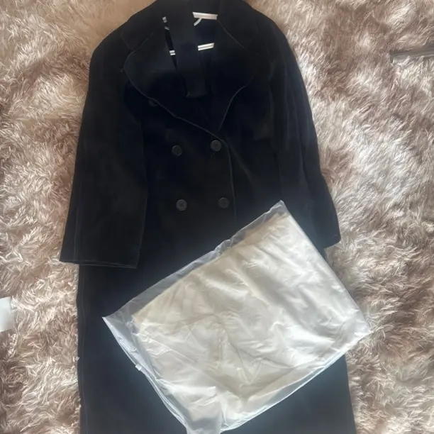 黑色赫本风双面绒大衣女秋冬季中长款宽松气质过膝毛呢外套