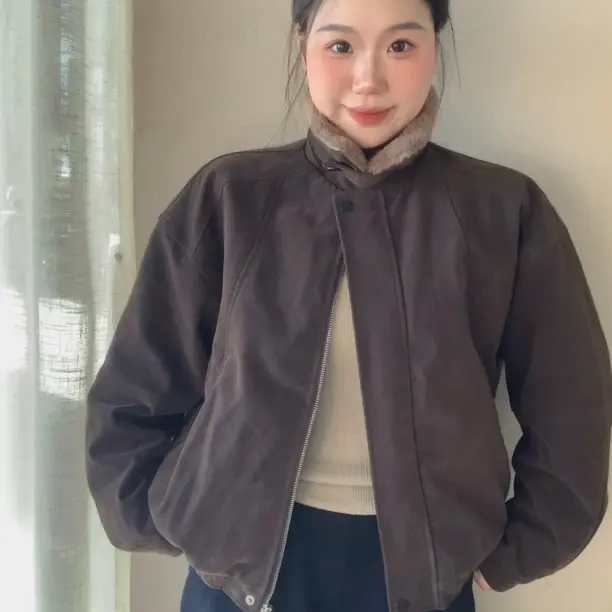 【冰了个.】复古雅丹风 夹克秋冬新款棕绿色皮衣外套