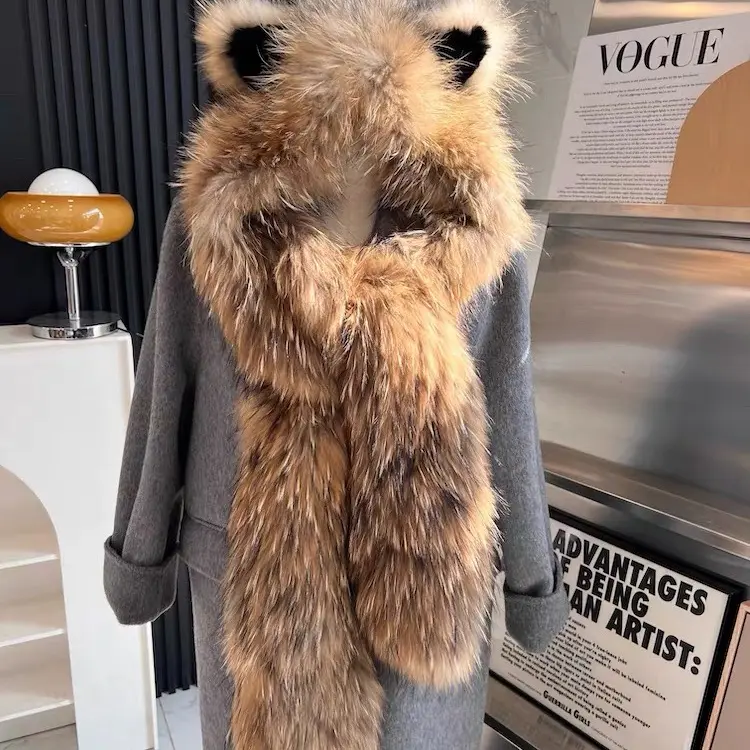 狐狸毛围巾一体皮草风雪帽女冬季保暖双面真毛软萌耳朵减龄